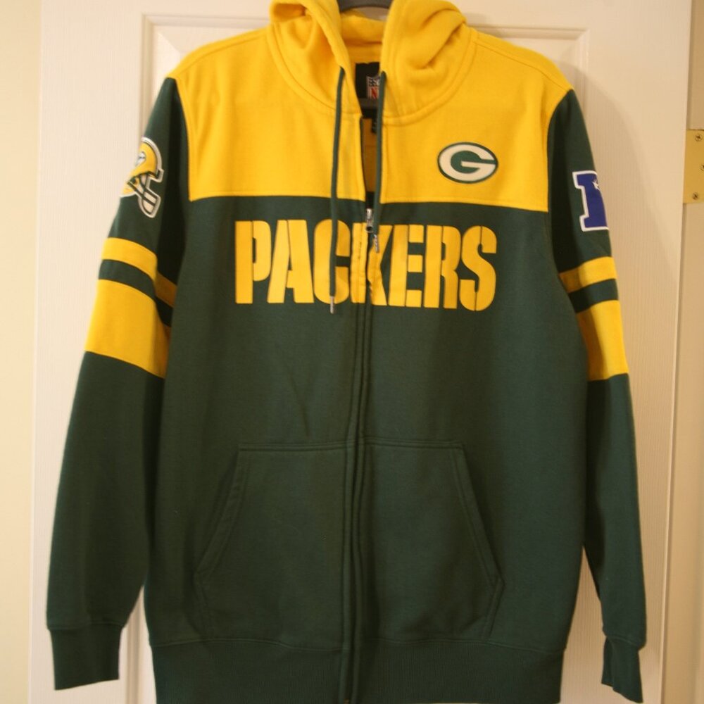 NFL Green Bay Packers Men's Zip-Up Hooded Sweatshirt, Size Large, Green/Yellow